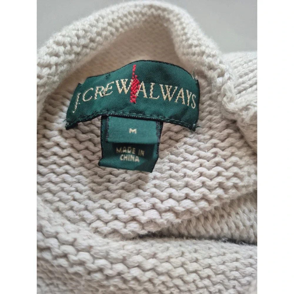 J. Crew Always Women Oatmeal Beige 100% Cotton Roll Neck Turtleneck Sweater M